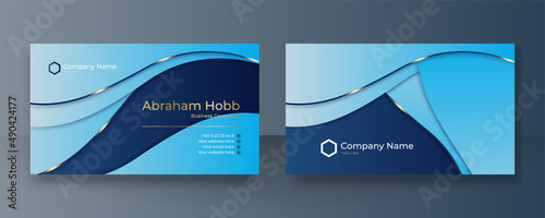Modern creative and clean blue business card design template. Luxury elegant business card design background with trendy simple abstract geometric stylish wave lines. Vector illustration