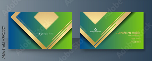 Modern creative and clean green yellow business card design template. Luxury elegant business card design background with trendy simple abstract geometric stylish wave lines. Vector illustration