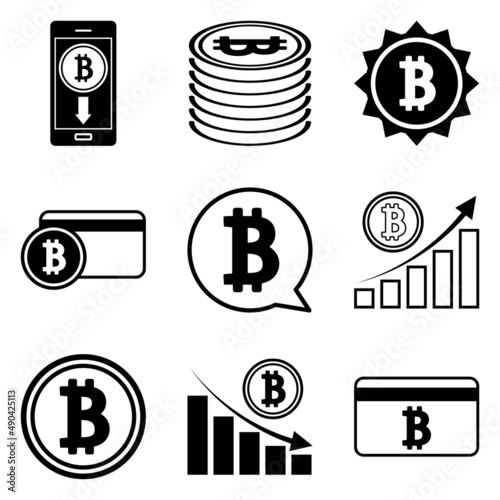 Bitcoin Flat Icon Set Isolated On White Background