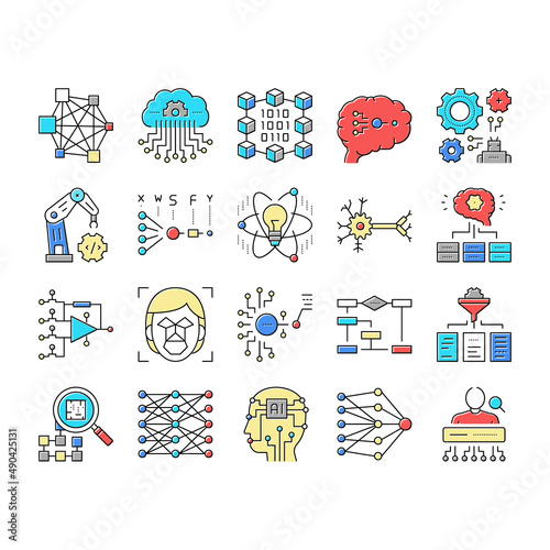 Neural Network And Ai Collection Icons Set Vector .