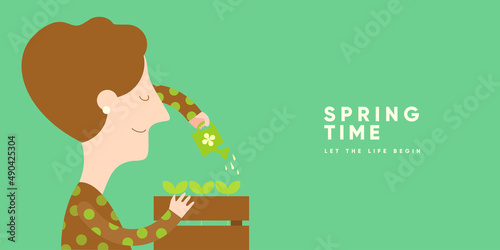 Spring. Nature. Garden. Simple vector illustration. Symbolic poster on the theme of peace, harmony. Background for banner, label, cover.
