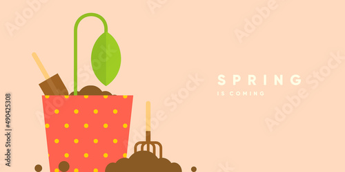 Spring. Nature. Garden. Simple vector illustration. Symbolic poster on the theme of peace, harmony. Background for banner, label, cover.
