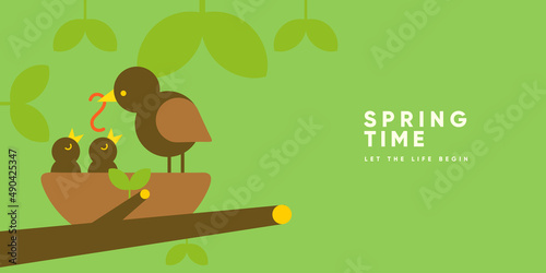 Spring. Nature. Garden. Simple vector illustration. Symbolic poster on the theme of peace, harmony. Background for banner, label, cover.
