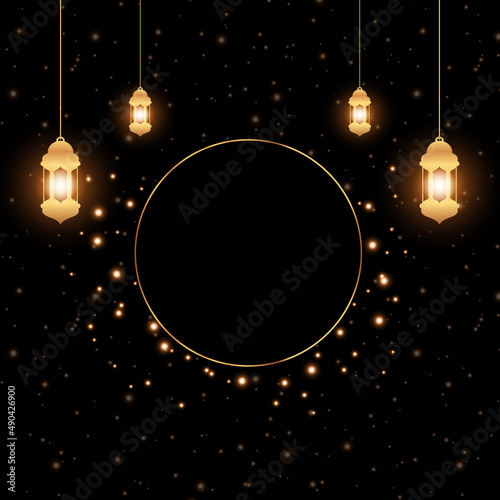 Ramadan background for social media post design template. Islamic banner ad with luxury black gold effect. Ramadan poster. Vector illustration