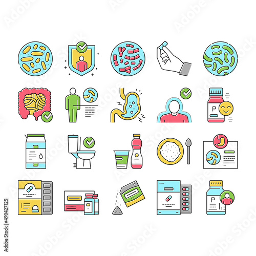 Probiotics Bacterium Collection Icons Set Vector .
