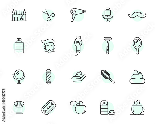 Hair shave barbershop line icon salon beauty. Grooming hair barber salon vector hairstyle man hairdresser
