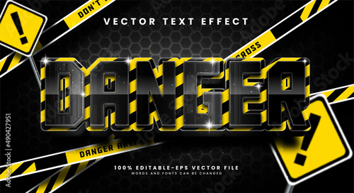 Danger editable text style effect with black and yellow strip color.