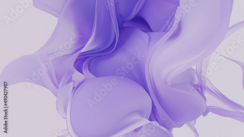 Abstract violet flying magic liquid cloth. Purple fashion background. Beautiful velvet wave. 3d rendering