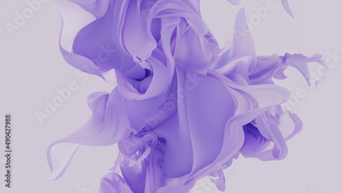 Abstract violet flying magic liquid cloth. Purple fashion background. Beautiful velvet wave. 3d rendering