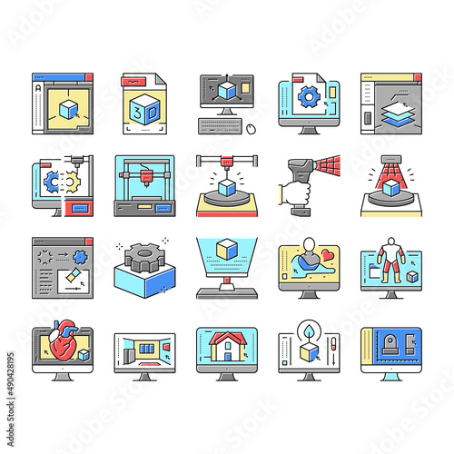 3d Modelling Software And Device Icons Set Vector .
