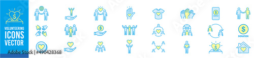 Volunteering icons set. Outline set of volunteering vector icons for web design isolated on white background