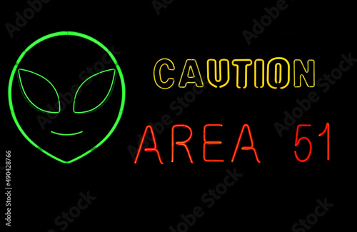 Caution Area 51 Neon Sign with Alien Photo Composite photo