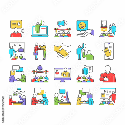 Introduction Speech Collection Icons Set Vector .