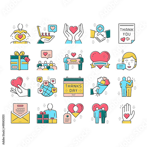 Thank You Day Holiday Collection Icons Set Vector .