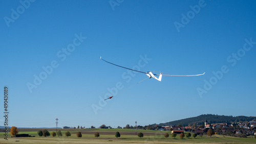 modern glider plane in winch launch