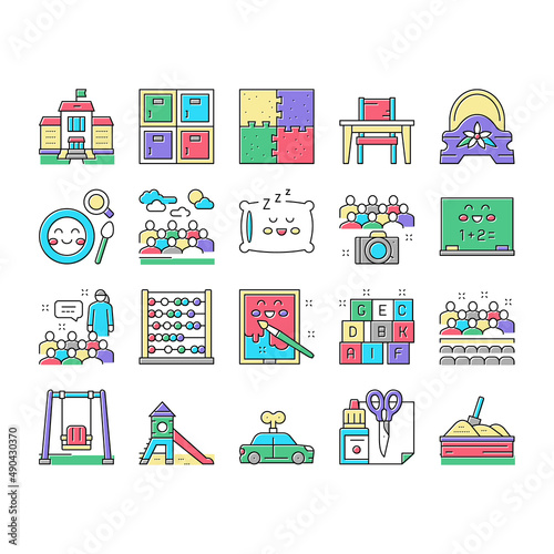Kindergarten Activity Collection Icons Set Vector .