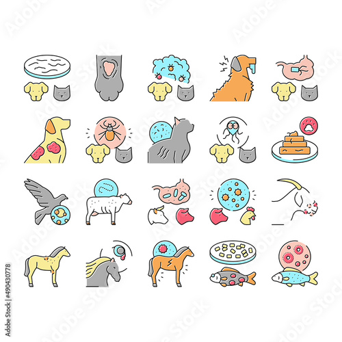 Pet Disease Ill Health Problem Icons Set Vector . photo