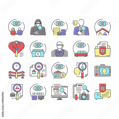 Private Detective Collection Icons Set Vector .