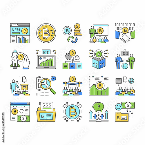 Ico Initial Coin Offer Collection Icons Set Vector .