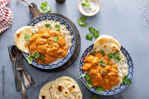 Chicken tikka masala, cooked marinated chicken in spiced curry sauce photo