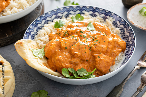 Chicken tikka masala, cooked marinated chicken in spiced curry sauce photo