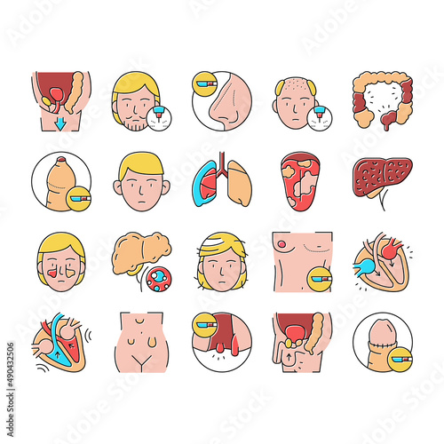 Disease Human Organ Collection Icons Set Vector .