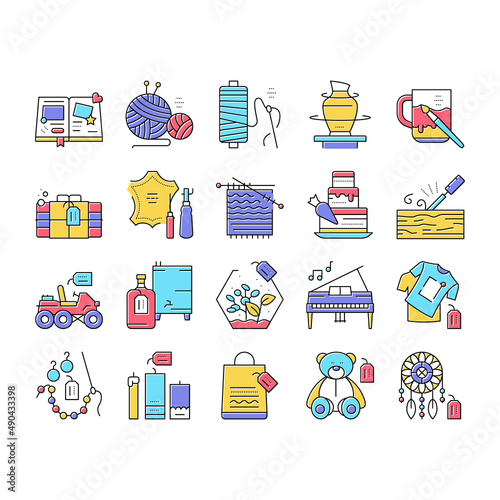 Diy Crafts Handmade Collection Icons Set Vector .