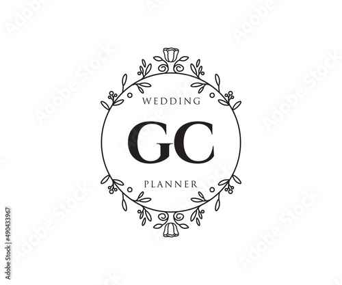 GC Initials letter Wedding monogram logos collection, hand drawn modern minimalistic and floral templates for Invitation cards, Save the Date, elegant identity for restaurant, boutique, cafe in vector photo