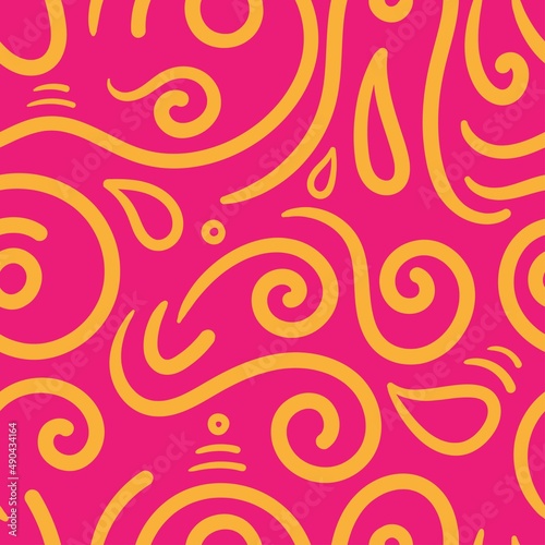 Seamless abstract pattern on pink background. Vector doodle image. Graphic linear wallpaper.