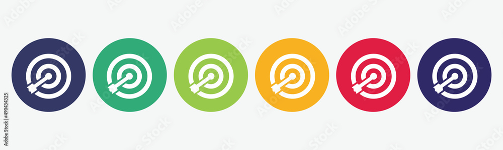 Collection of 6 buttons with target icon. Collection of 6 buttons with target icon.