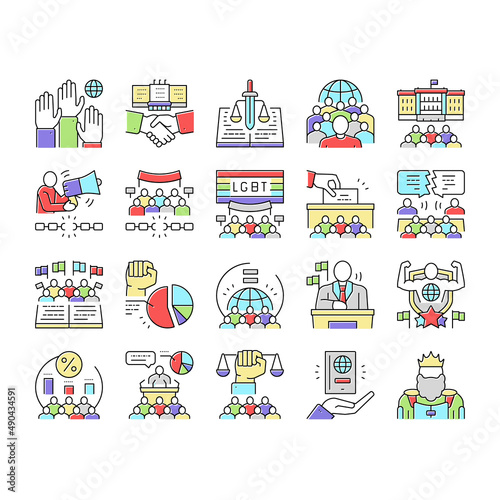 Democracy Government Politic Icons Set Vector .