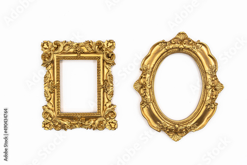 Retro gold or bronze frame with patterns for photos, text, images or paintings isolated on a white background