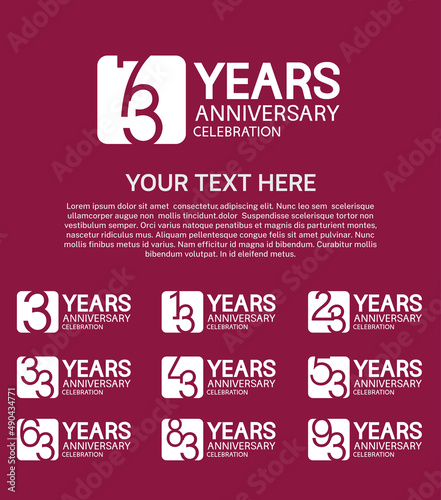 set anniversary logotype premium collection white color in square isolated on purple background photo