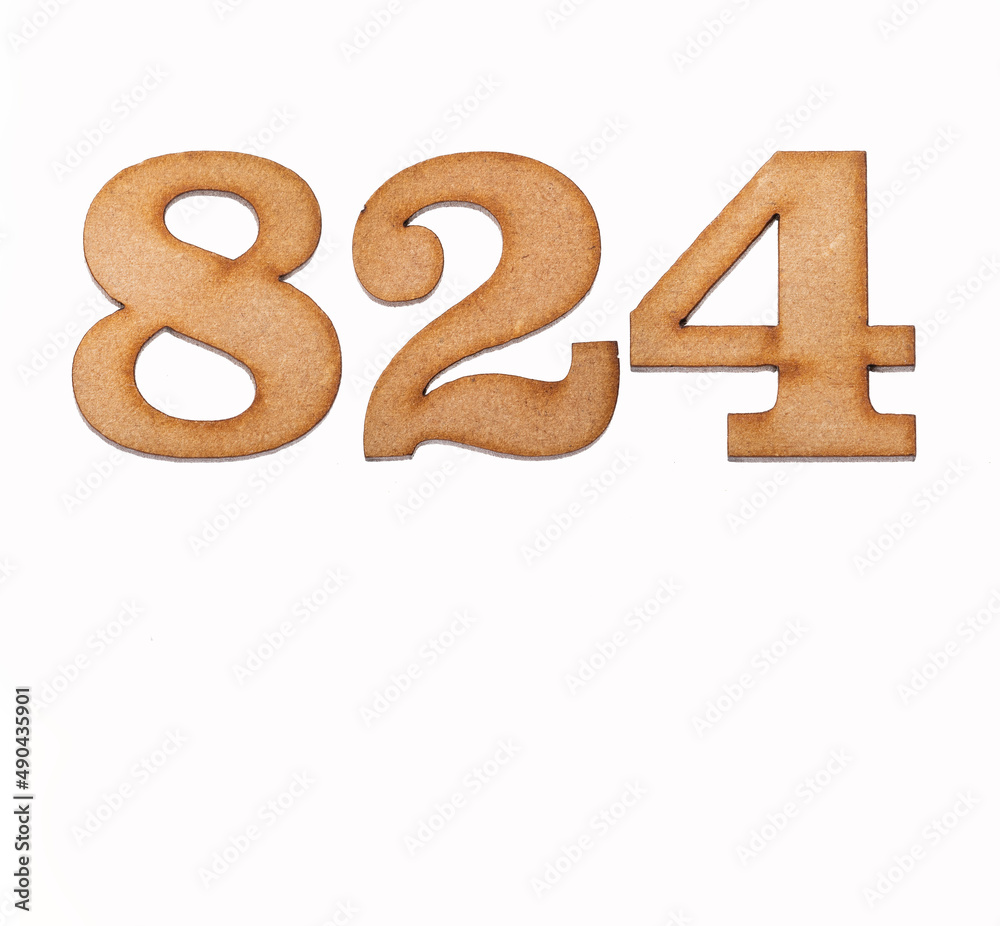 Number 824 in wood, isolated on white background Number 824 in wood, isolated on white background