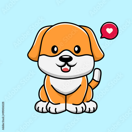 Cute cartoon puppy. Funny dog. Vector illustration for kids. Illustration with black outline. Happy cartoon puppy sits, portrait of a cute dog. A dog friend with love.