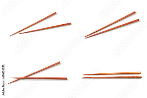Set of chopsticks on white background.