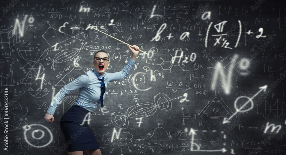 Strict female teacher . Mixed media