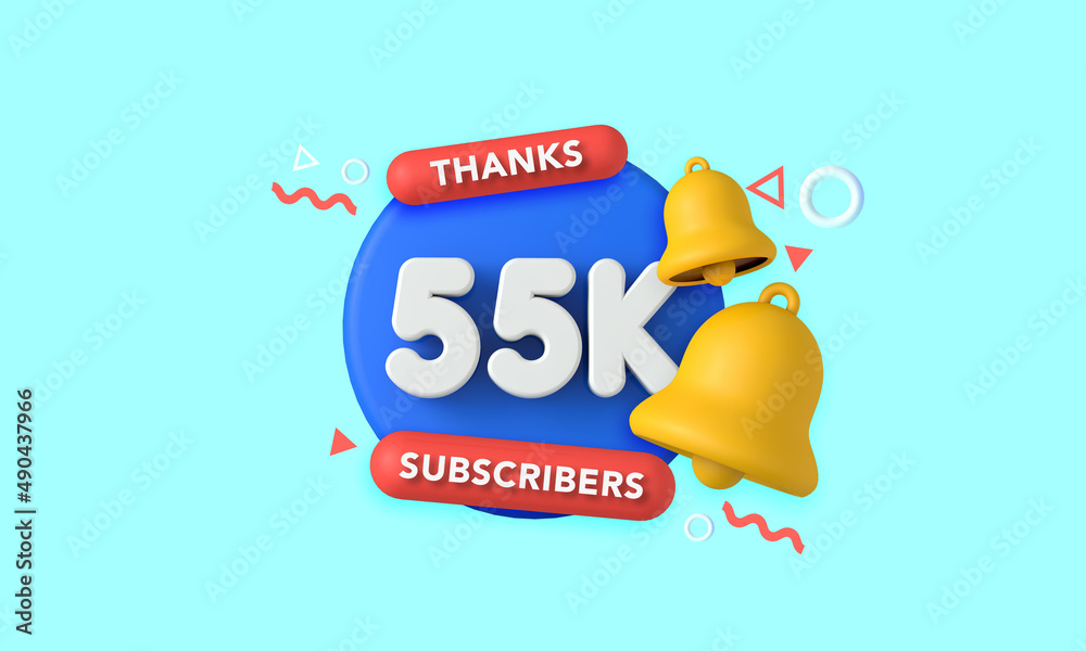 Thank you 55 thousand subscribers. Social media influencer banner. 3D ...