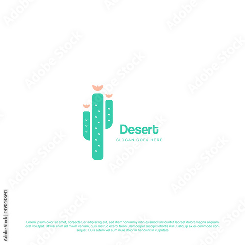 Cute cactus with flower logo design vector