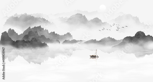 Chinese style artistic conception ink landscape painting