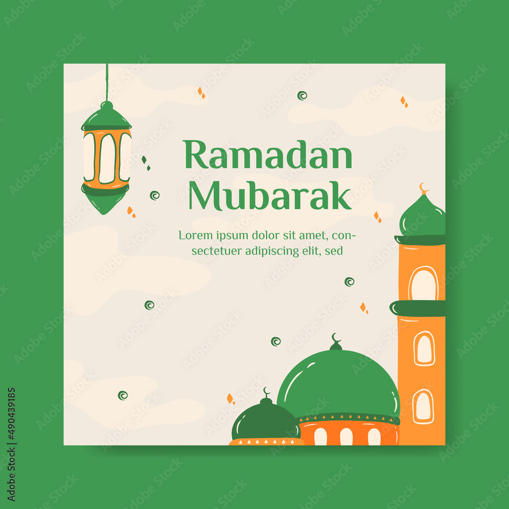 Ramadan Mubarak social media banner template . flat Illustration vector graphic. Design concept Mosque with lantern, Perfect for Islamic Holy Month, banner, Postcard social media Ramadan Mubarak social media banner template . flat Illustration vector graphic. Design concept Mosque with lantern, Perfect for Islamic Holy Month, banner, Postcard social media