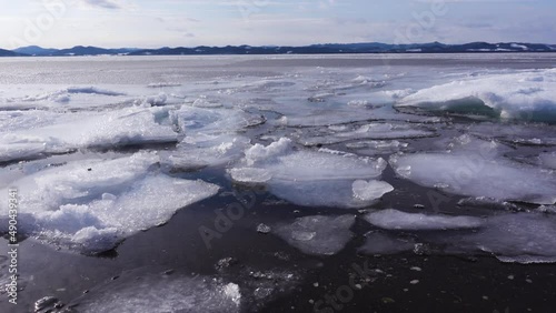 Footage of floating ice at lake Saroma, Mombetsu, Hokkaido, Japan photo