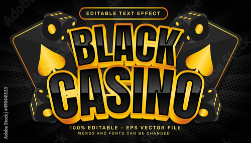 Editable text effect - black casino 3d style concept with coin illustration