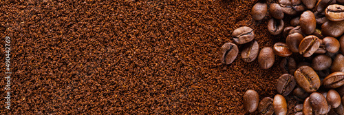 Coffee grind texture background , banner. coffee powder abstract background photo