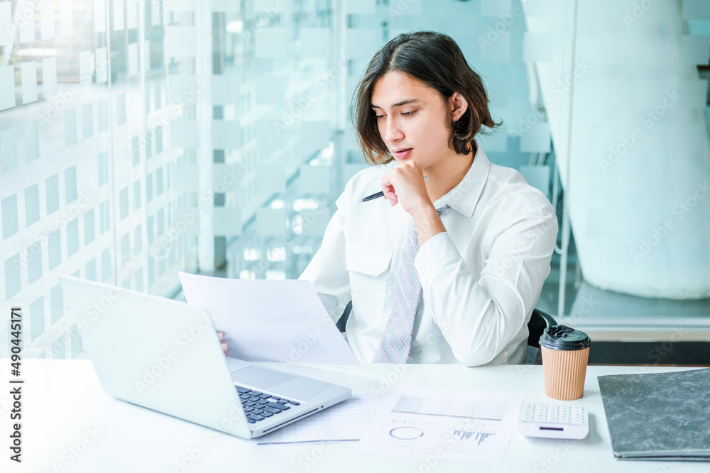 Businessman working business project finance investment at coffee cafe Businessman working business project finance investment at coffee cafe