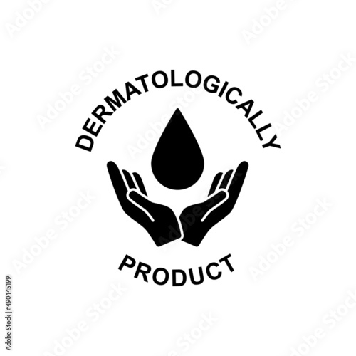 Dermatologically tested label icon  in black flat glyph, filled style isolated on white background