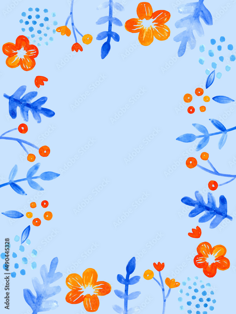 青とオレンジの花フレーム