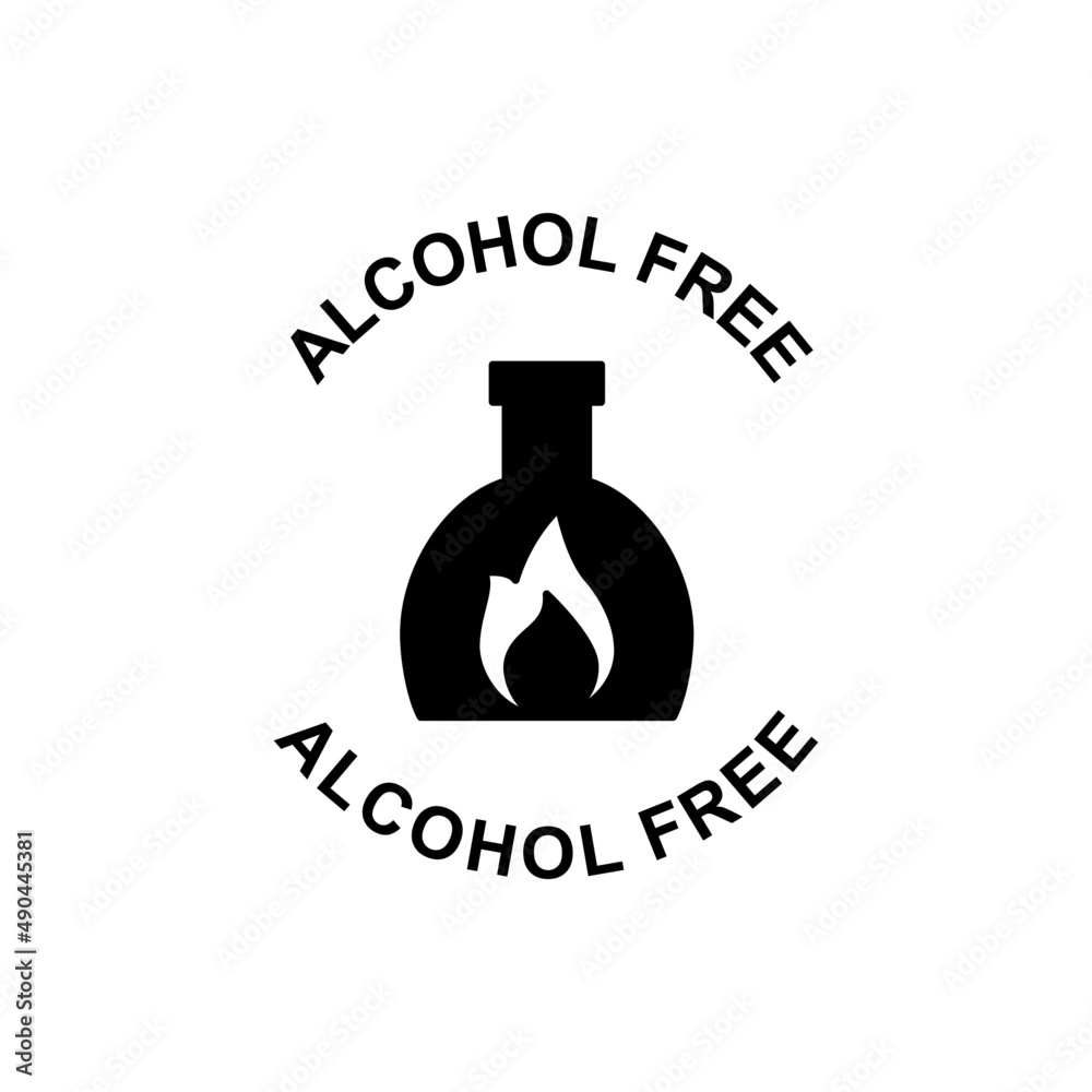 Alcohol free label icon in black flat glyph, filled style isolated on white background Alcohol free label icon in black flat glyph, filled style isolated on white background