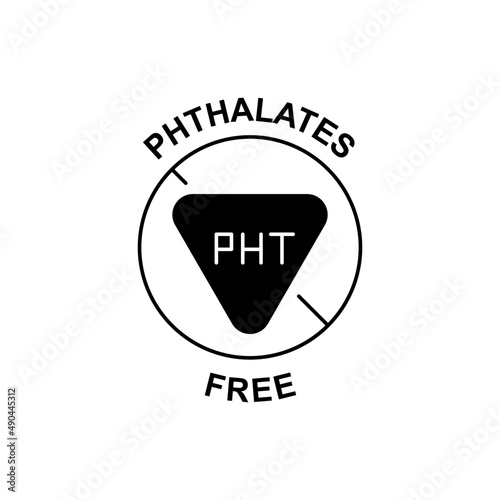 Phthalates free label icon  in black flat glyph, filled style isolated on white background