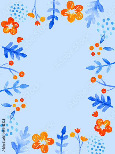 青とオレンジの花フレーム